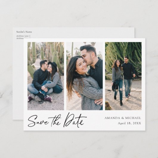 Eenvoudig Moderne multi-fotocollage slaat de datum Uitnodiging Briefkaart (Voorkant / Achterkant)