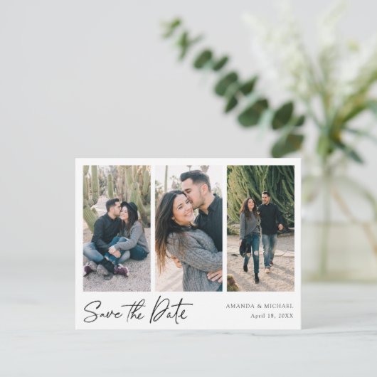 Eenvoudig Moderne multi-fotocollage slaat de datum Uitnodiging Briefkaart (Staand voorkant)