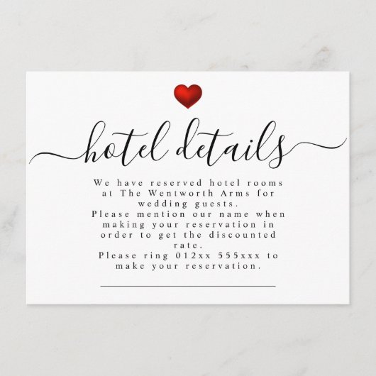 Eenvoudig moderne Rode Heart Weddenschap Informatiekaartje (Voorkant)