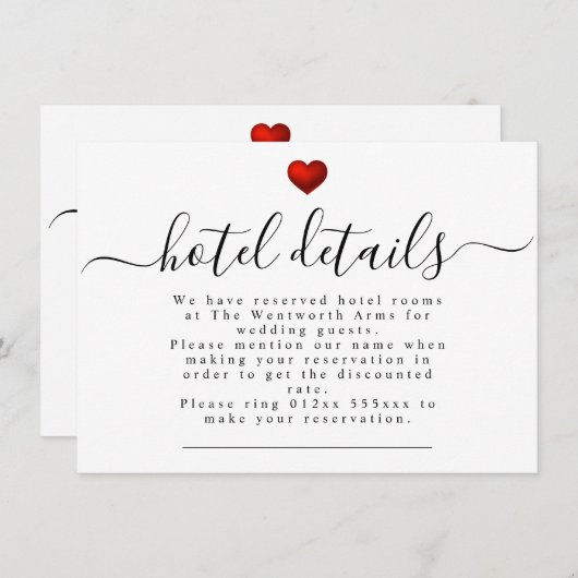 Eenvoudig moderne Rode Heart Weddenschap Informatiekaartje (Voorkant / Achterkant)