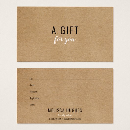 Eenvoudig Moderne Rustieke Kraft Cadeaubon Visitekaartje (Voorkant /achterkant)