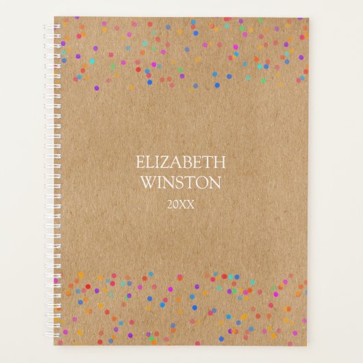 Eenvoudig Moderne Rustieke Kraft Regenboog Confett Planner (Voorkant)