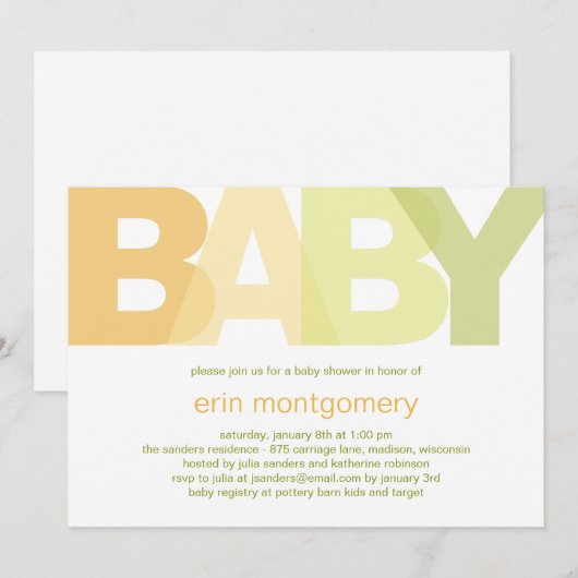 Eenvoudig Moderne uitnodiging tot Baby shower - Ne (Voorkant / Achterkant)