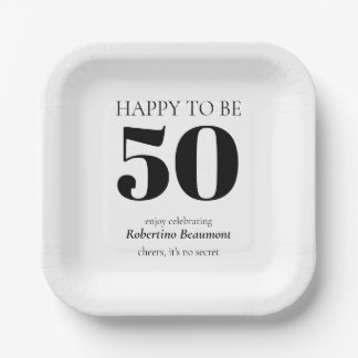Eenvoudig moderne verrassingsfeestje 50e verjaarda papieren bordje