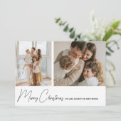 Eenvoudig moderne vrolijk kerstscript 2 foto feestdagenkaart (Staand voorkant)