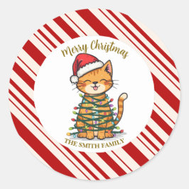 Eenvoudig moderne vrolijke kerst kat CatMAS patroo Ronde Sticker