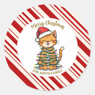 Eenvoudig moderne vrolijke kerst kat CatMAS patroo Ronde Sticker