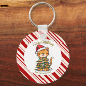 Eenvoudig moderne vrolijke kerst kat CatMAS patroo Sleutelhanger (Voorkant)
