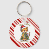 Eenvoudig moderne vrolijke kerst kat CatMAS patroo Sleutelhanger (Achterkant)