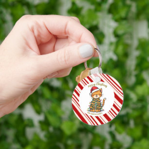 Eenvoudig moderne vrolijke kerst kat CatMAS patroo Sleutelhanger
