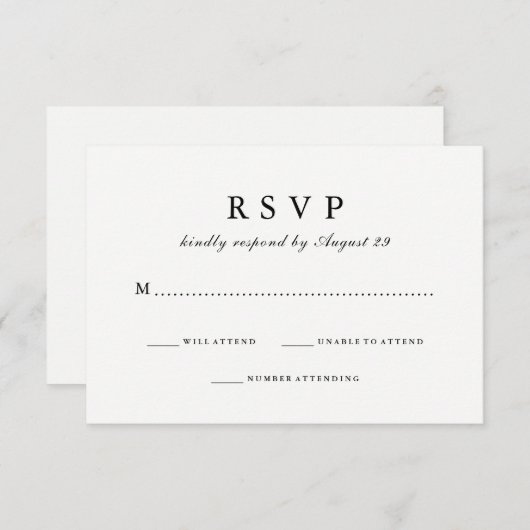 Eenvoudig Modieuze de | Zwart-witte Reactie van RSVP Kaartje (Voorkant / Achterkant)