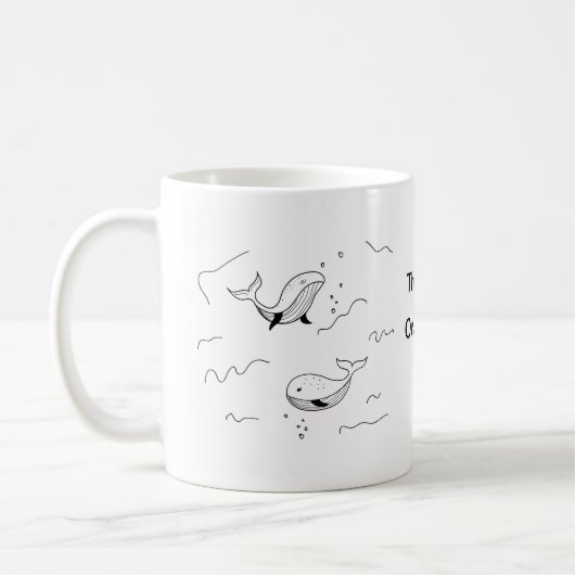 Eenvoudig Monochrome Walvis Zee Lineart Aangepast Koffiemok (Links)