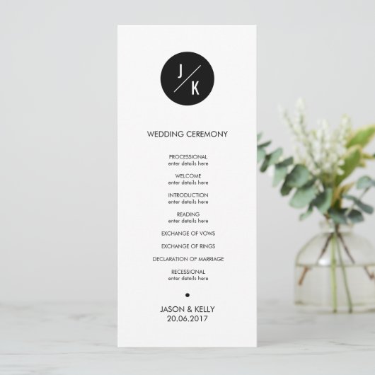 Eenvoudig monochroom cirkel bruiloft ceremonie pro programmakaart (Staand voorkant)