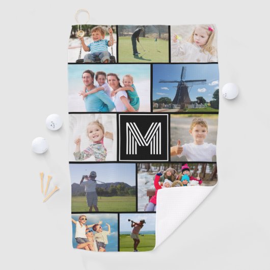 Eenvoudig monogram 12 Aangepast fotocollage Golfhanddoek (Insitu)