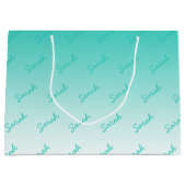 Eenvoudig monogram | Aqua Ombre Large Groot Cadeauzakje (Voorkant)