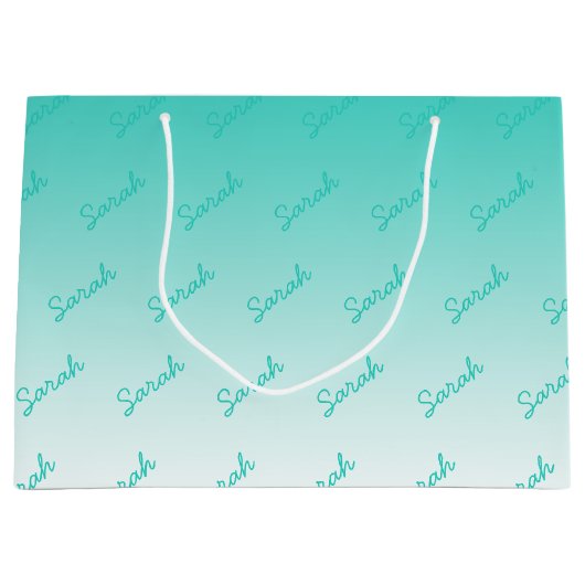 Eenvoudig monogram | Aqua Ombre Large Groot Cadeauzakje (Voorkant)