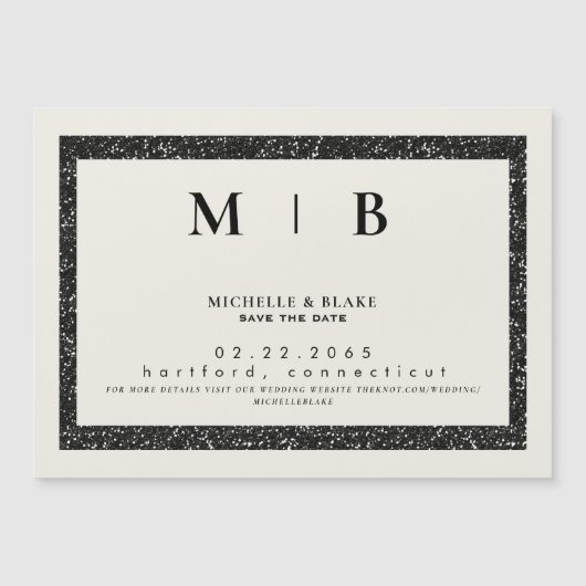 Eenvoudig Monogram beige en zwart sparen de Datum Magnetische Uitnodiging (Voorkant)