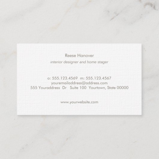 Eenvoudig Monogram Beige Linen, stijlvol minimalis Visitekaartje (Achterkant)