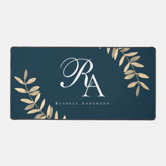 Eenvoudig monogram blauw bureaumat (Voorkant)