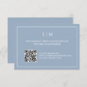 Eenvoudig Monogram Blauw QR Code Bruiloft RSVP Kaa Bedankkaart (Voorkant / Achterkant)