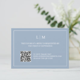 Eenvoudig Monogram Blauw QR Code Bruiloft RSVP Kaa Bedankkaart