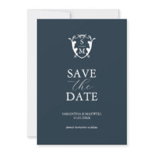 Eenvoudig Monogram Blauw Save The Date