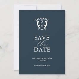 Eenvoudig Monogram Blauw Save The Date