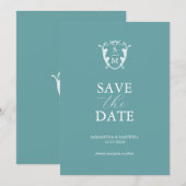 Eenvoudig Monogram Blauw Save The Date (Voorkant / Achterkant)