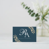 Eenvoudig monogram blauw visitekaartje (Staand voorkant)