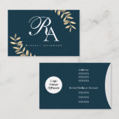 Eenvoudig monogram blauw visitekaartje (Voorkant / Achterkant)