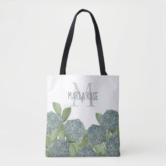 Eenvoudig Monogram Bloemblauw Hydrangea Bloem Tote Bag (Voorkant)