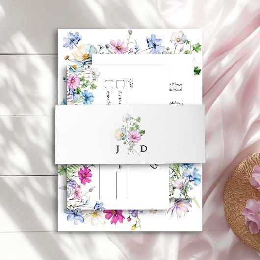 Eenvoudig monogram Bloemen Wildbloem Posy Bruiloft Uitnodigingen Wikkel