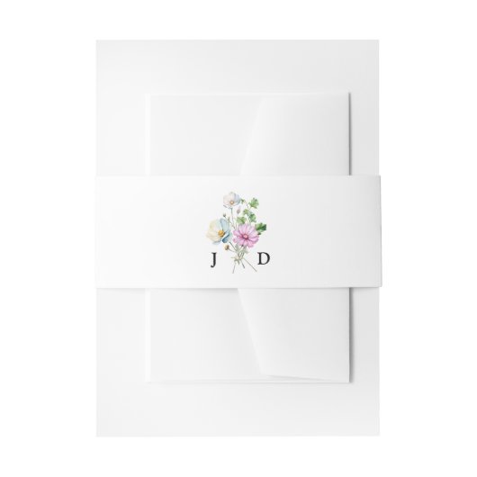 Eenvoudig monogram Bloemen Wildbloem Posy Bruiloft Uitnodigingen Wikkel (Voorkant Voorbeeld)