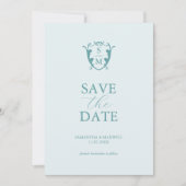 Eenvoudig Monogram Bord Blauw Sla de datum op Save The Date (Voorkant)