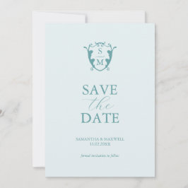 Eenvoudig Monogram Bord Blauw Sla de datum op Save The Date