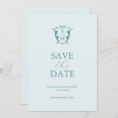 Eenvoudig Monogram Bord Blauw Sla de datum op Save The Date (Voorkant / Achterkant)