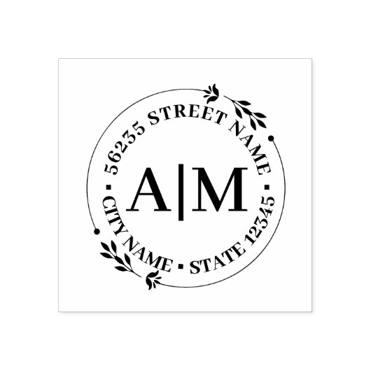 Eenvoudig Monogram Botanisch Retouradres Bruiloft Rubberstempel (Afrduk)
