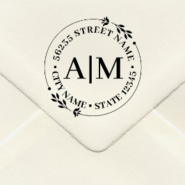 Eenvoudig Monogram Botanisch Retouradres Bruiloft Rubberstempel