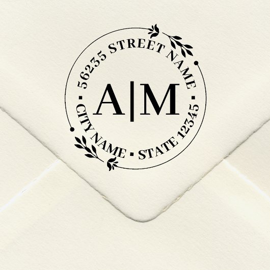 Eenvoudig Monogram Botanisch Retouradres Bruiloft Rubberstempel