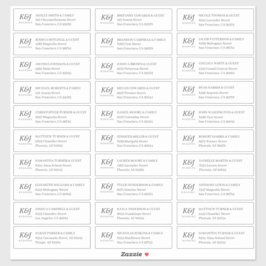 Eenvoudig Monogram Bruiloft Gast Namen Adres Sticker (Vel)