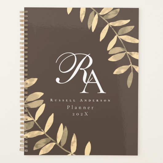 Eenvoudig monogram bruin planner (Voorkant)