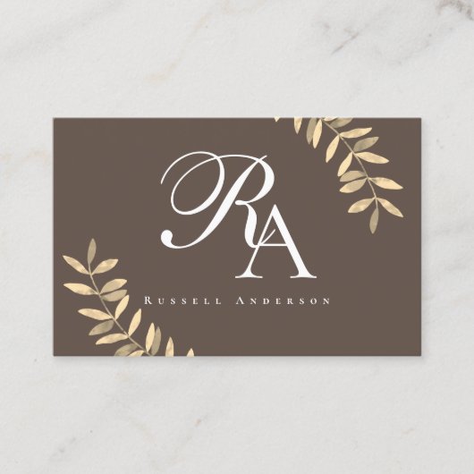Eenvoudig monogram bruin visitekaartje (Voorkant)