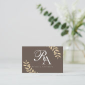 Eenvoudig monogram bruin visitekaartje (Staand voorkant)