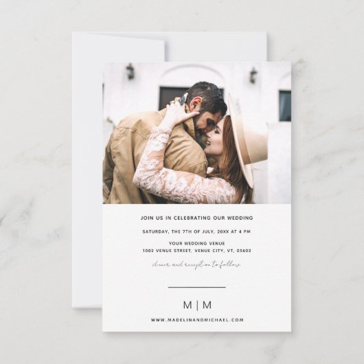 Eenvoudig Monogram budget Fotobruiloft Kaart (Achterkant)