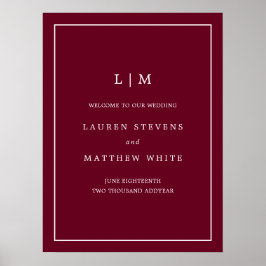 Eenvoudig Monogram Burgundy Elegant Welkomsthuweli Poster