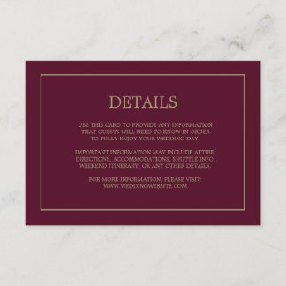 Eenvoudig monogram - Burgundy Wedding Informatiekaartje