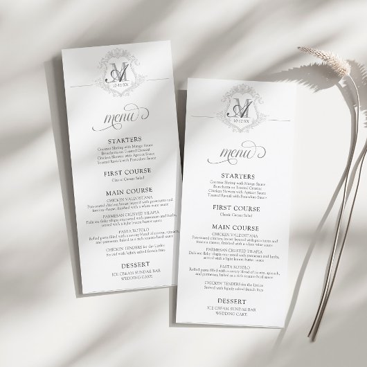 Eenvoudig  Monogram Crest Trouwdiner Menu