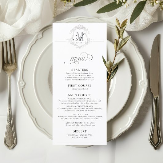 Eenvoudig  Monogram Crest Trouwdiner Menu