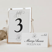 Eenvoudig Monogram Crest Trouwtafel Nummer Kaart