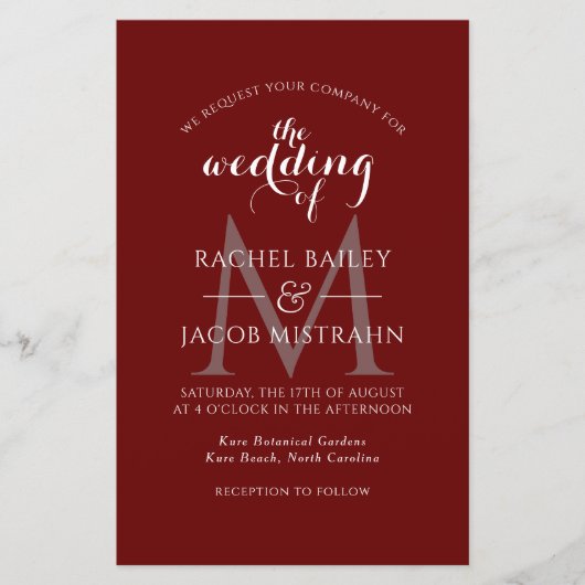 Eenvoudig Monogram donker Rood Foto Weduwschap (Voorkant)